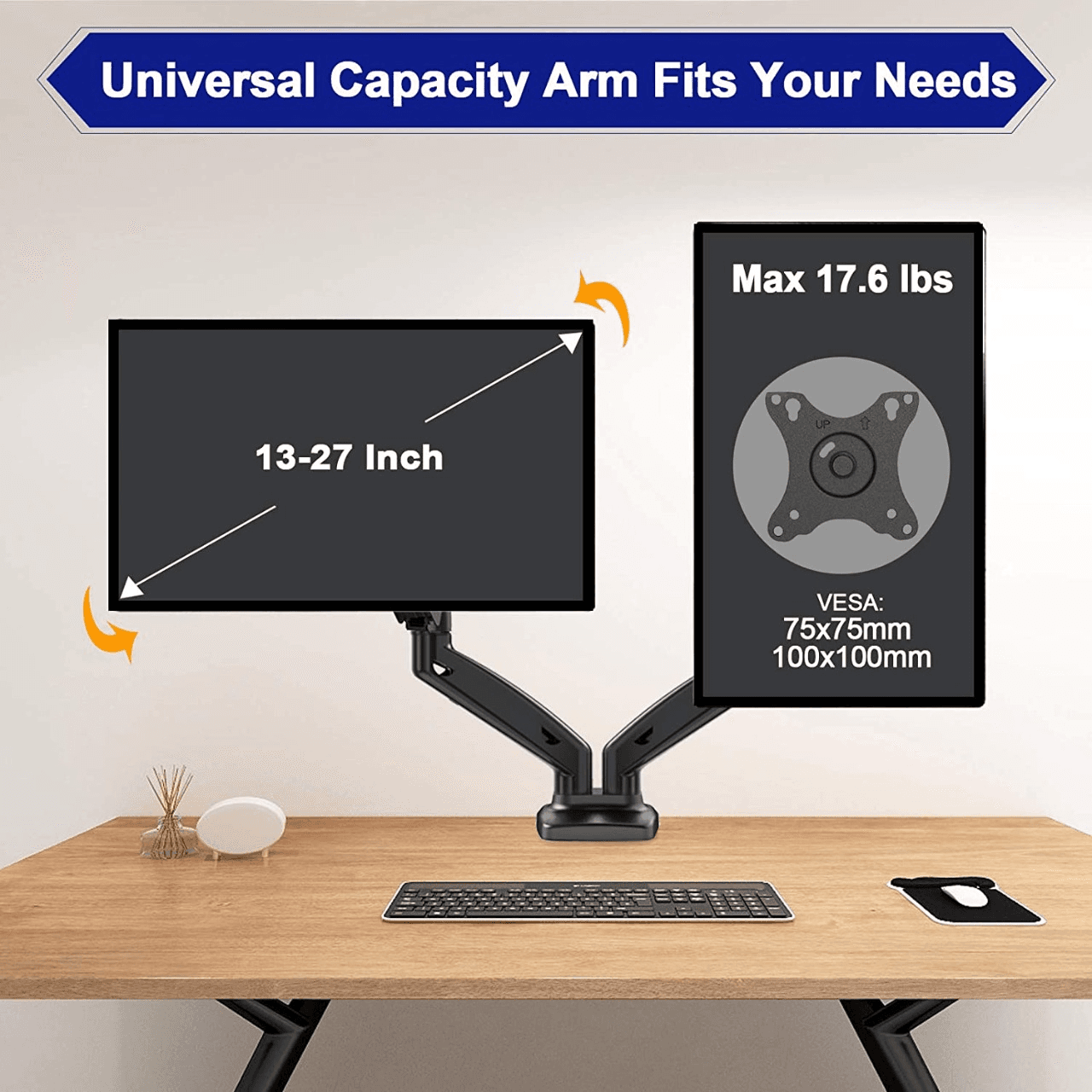 Dual Monitor Stand Gas spring upto 27" Monitor (Flange/Clamp Mount) - DualMonitorGasSpringTableStandPneumaticmount in Mumbai by Woodware