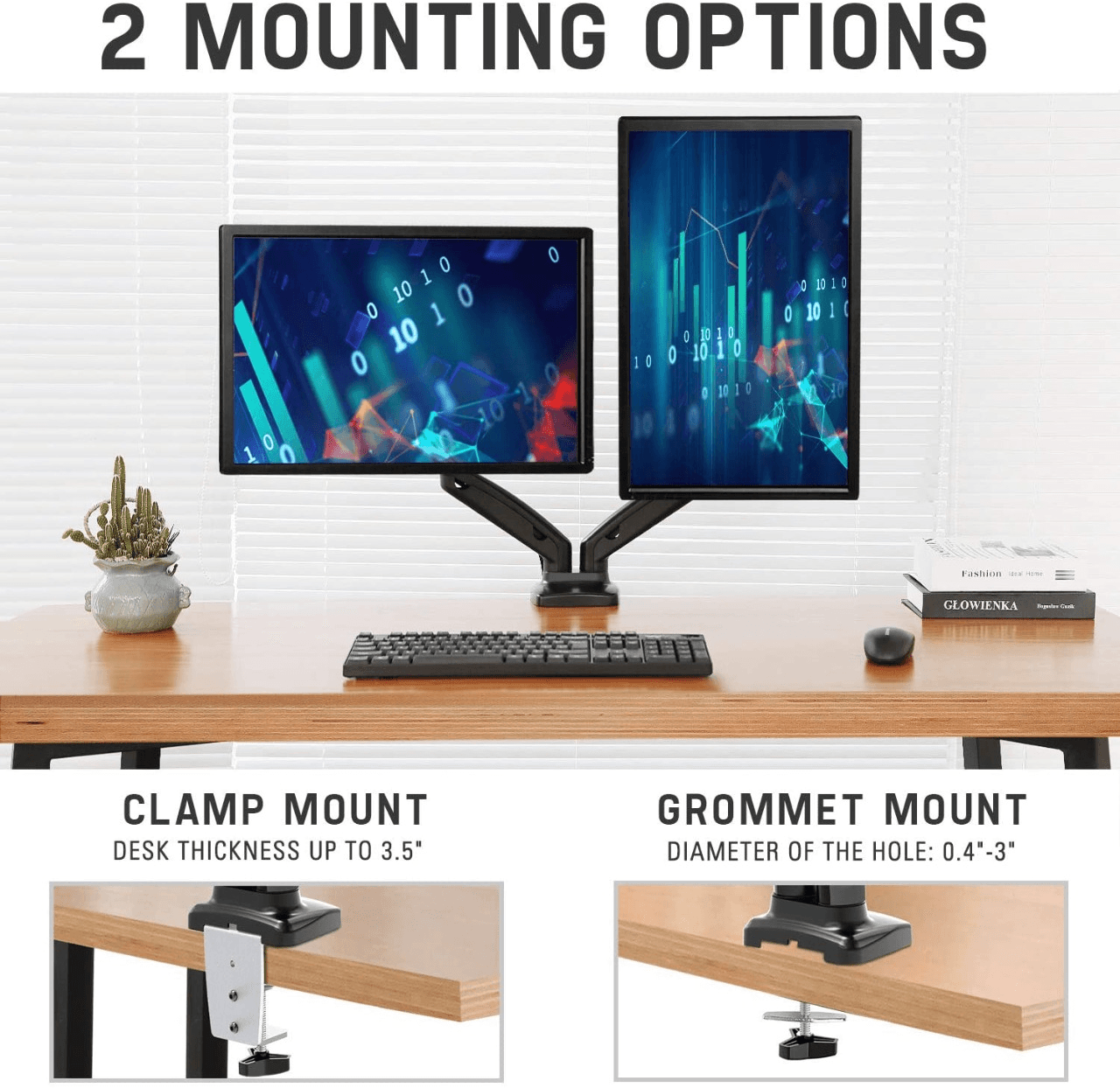 Dual Monitor Stand Gas spring upto 27" Monitor (Flange/Clamp Mount) - DualMonitorGasSpringTableStandPneumaticmountoption in Mumbai by Woodware