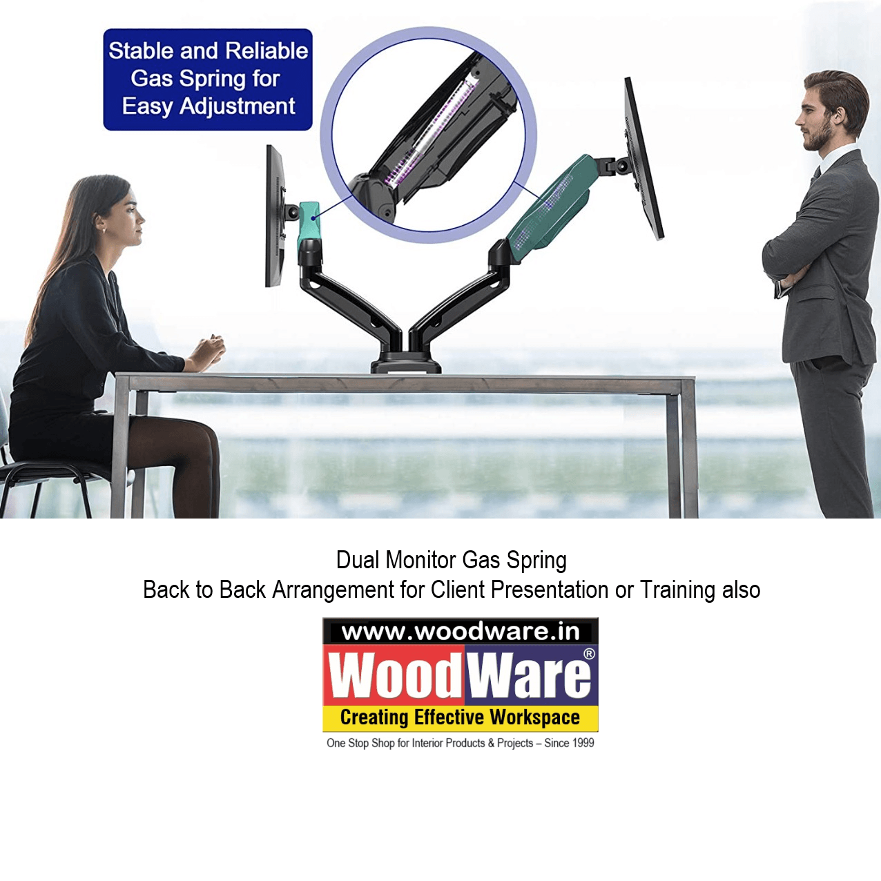 Dual Monitor Stand Gas spring upto 27" Monitor (Flange/Clamp Mount) - DualMonitorGasSpringTableStandsitstand in Mumbai by Woodware