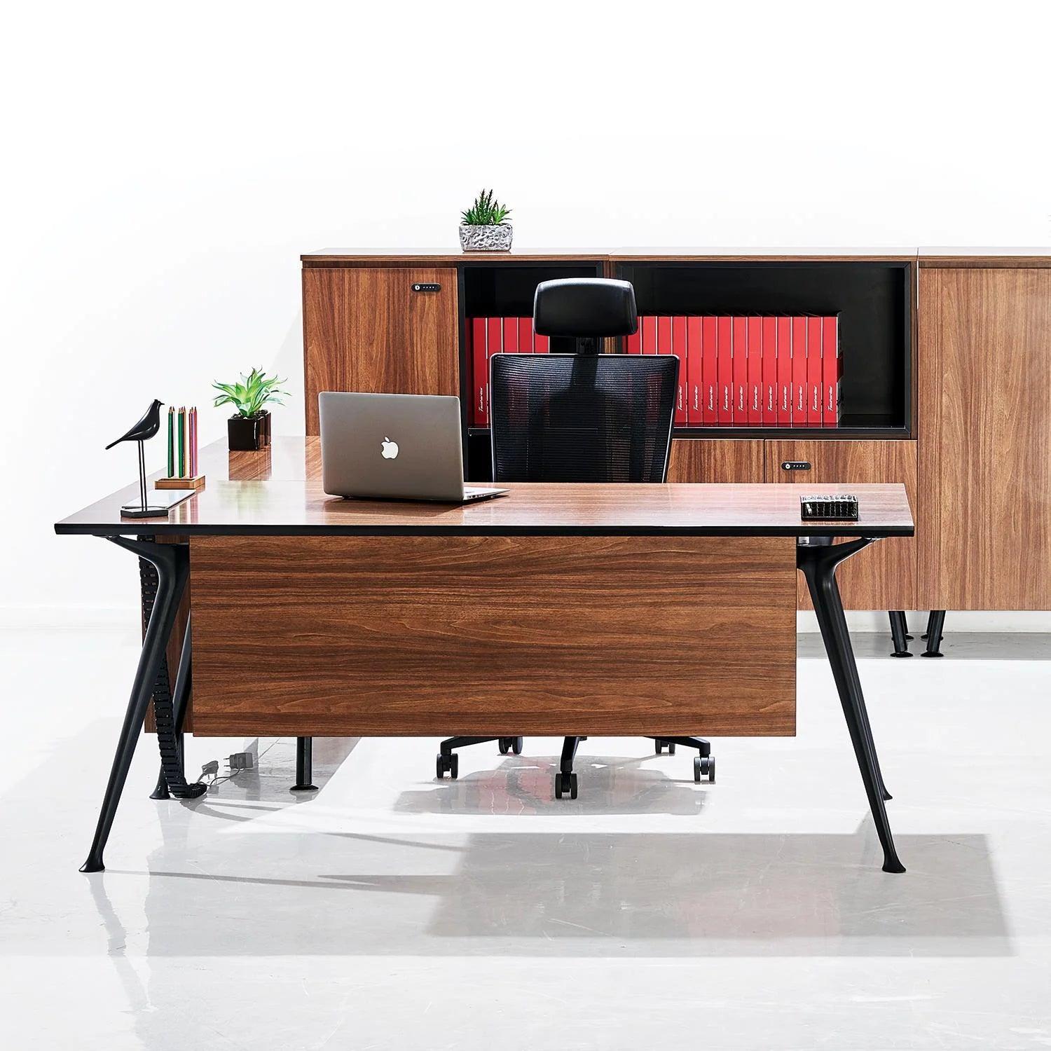 Executive Table Allure Series with side storage options - Enrich_Cabin_0287_BLACK_BG-1 in Mumbai by Woodware